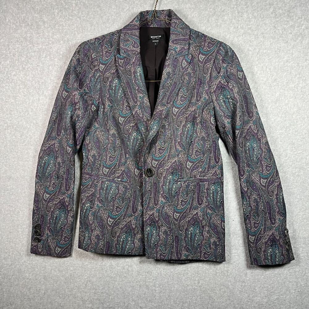 Worth New York Paisley Multicolored Blazer Women's Size 4 Office Career Business